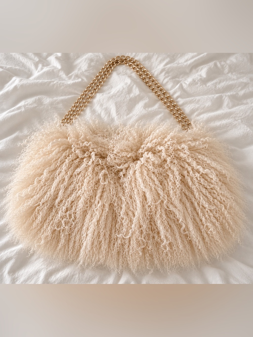 Genuine Mongolian Lamb Fur Handbag Real Curly Shearling Fur Luxury Shoulder Bag